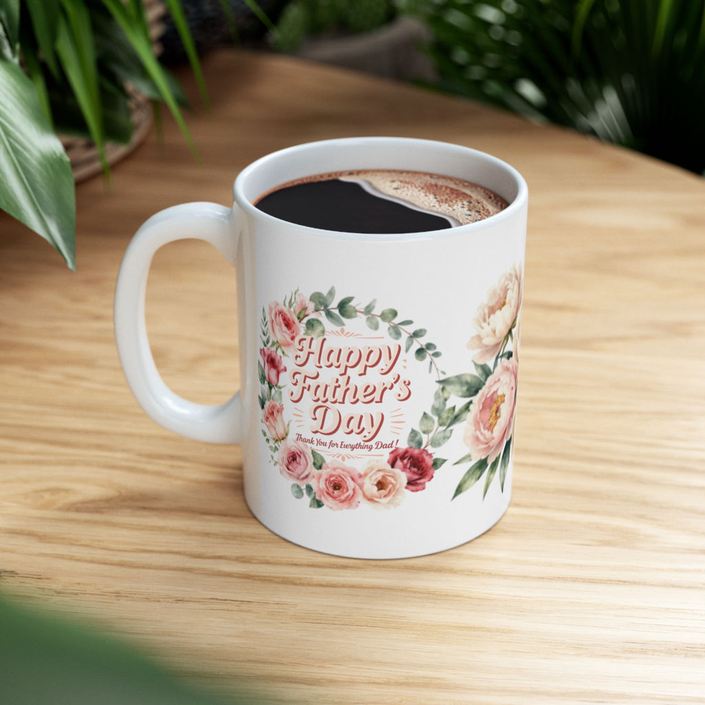 Floral Peony Ceramic Mug (11oz & 15oz) — Vintage Pink Rose Coffee Cup