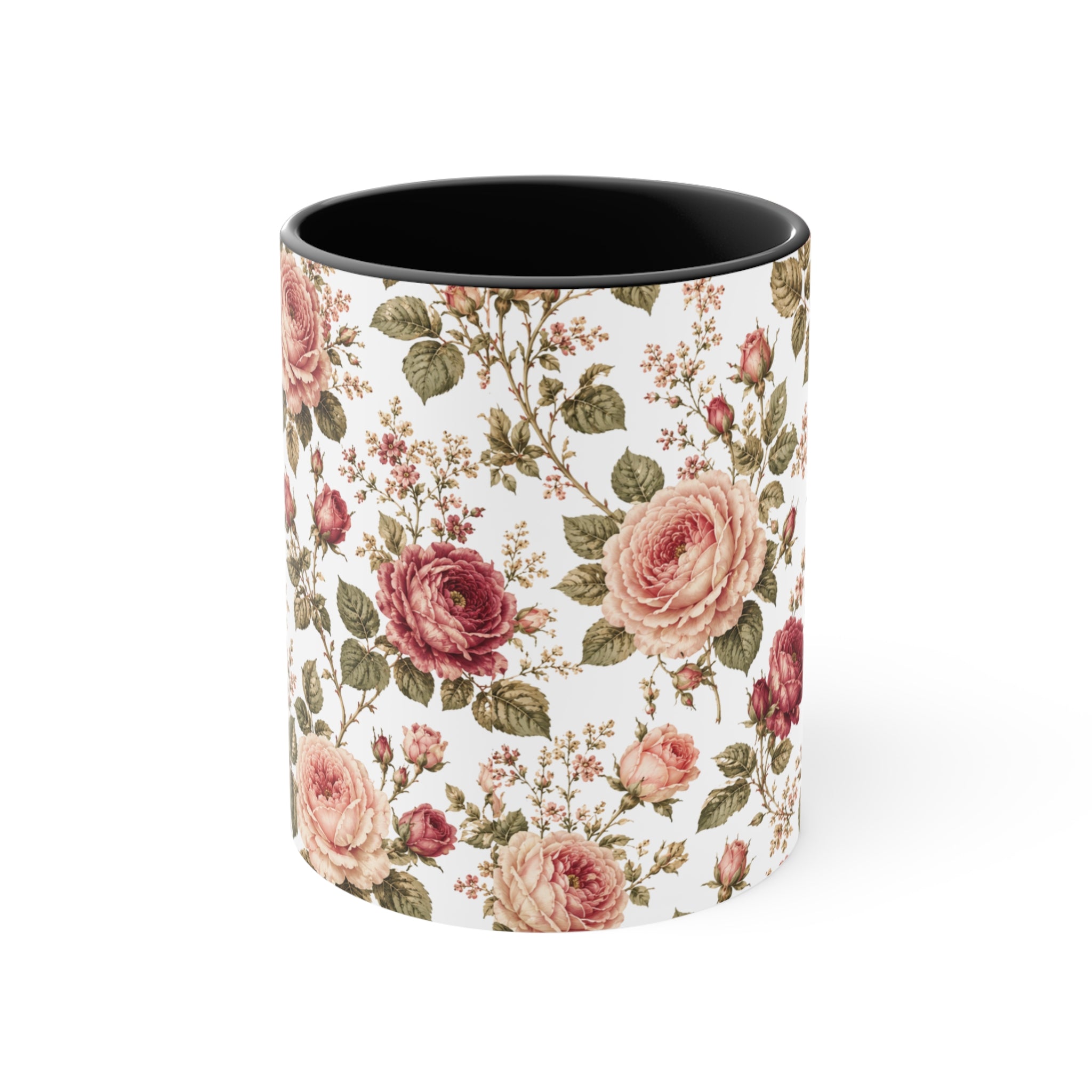 Vintage Rose Accent Mug – Pink Interior Floral Coffee Cup