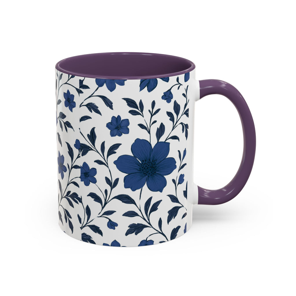 Blue Floral Accent Coffee Mug — Navy Blossom Pattern (11/15 oz)
