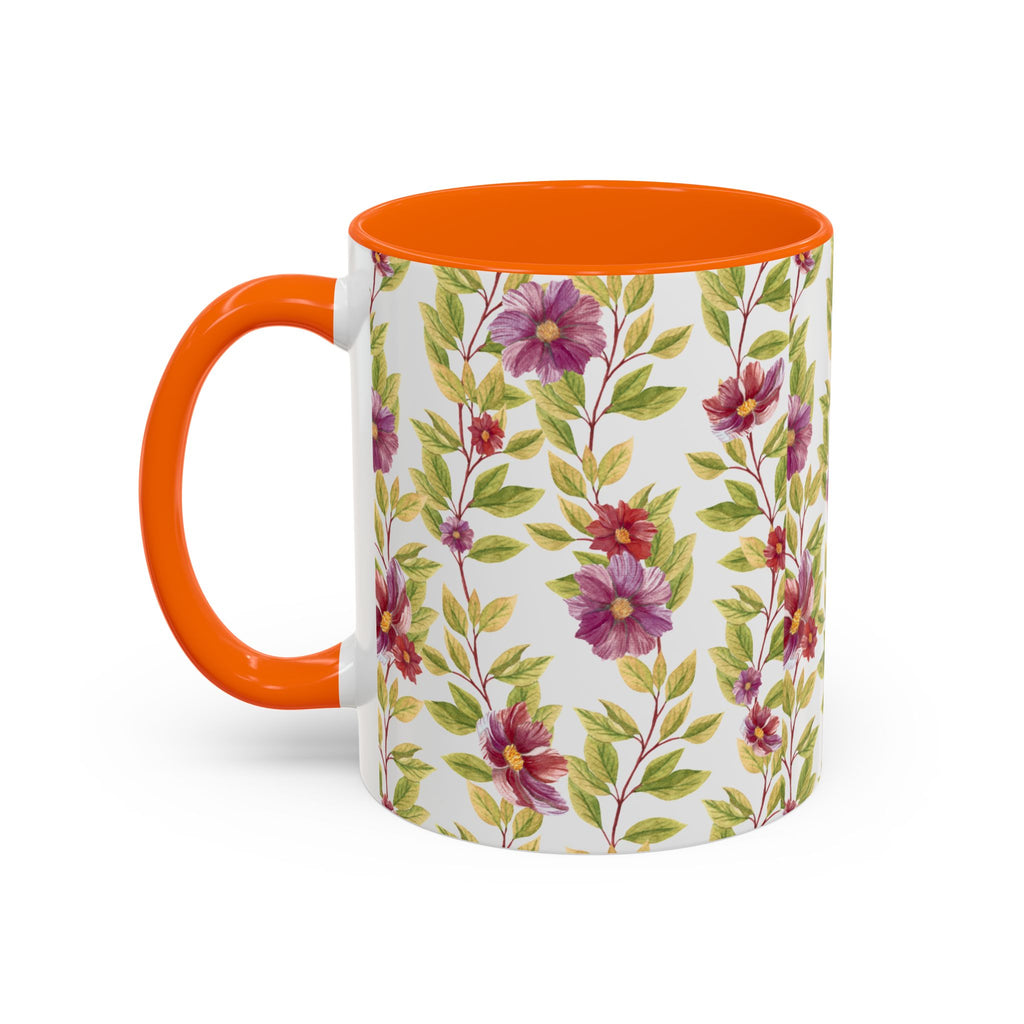 Floral Vine Accent Coffee Mug — Purple Watercolor Blossoms (11/15oz)