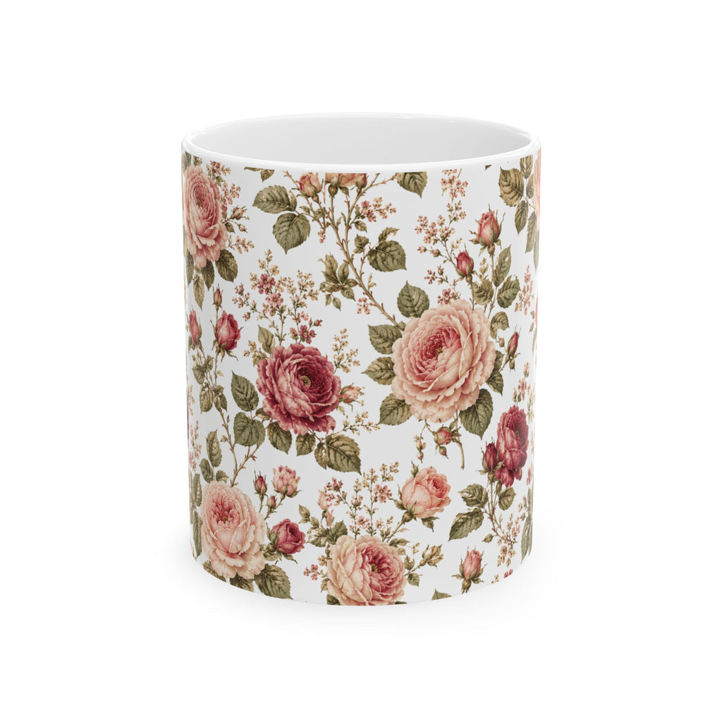 Vintage Rose Floral Ceramic Mug — 11oz & 15oz Tea Coffee Cup