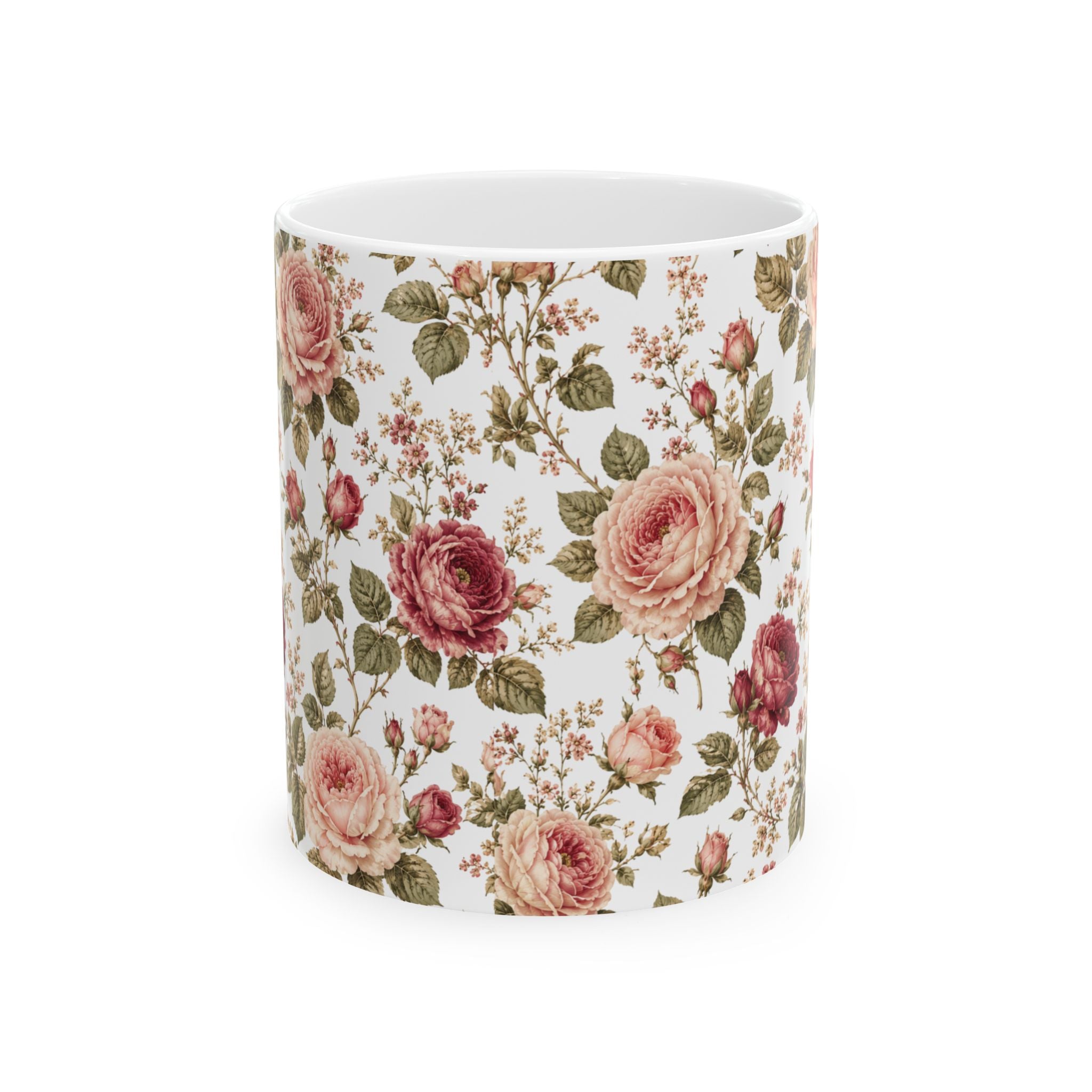 Vintage Rose Floral Ceramic Mug — 11oz & 15oz Tea Coffee Cup