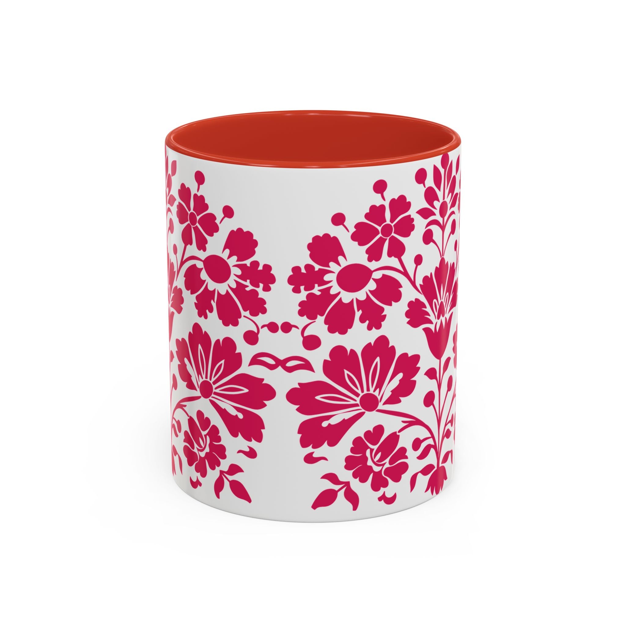 Pink Floral Accent Coffee Mug – 11/15oz Decorative Tea & Coffee Cup