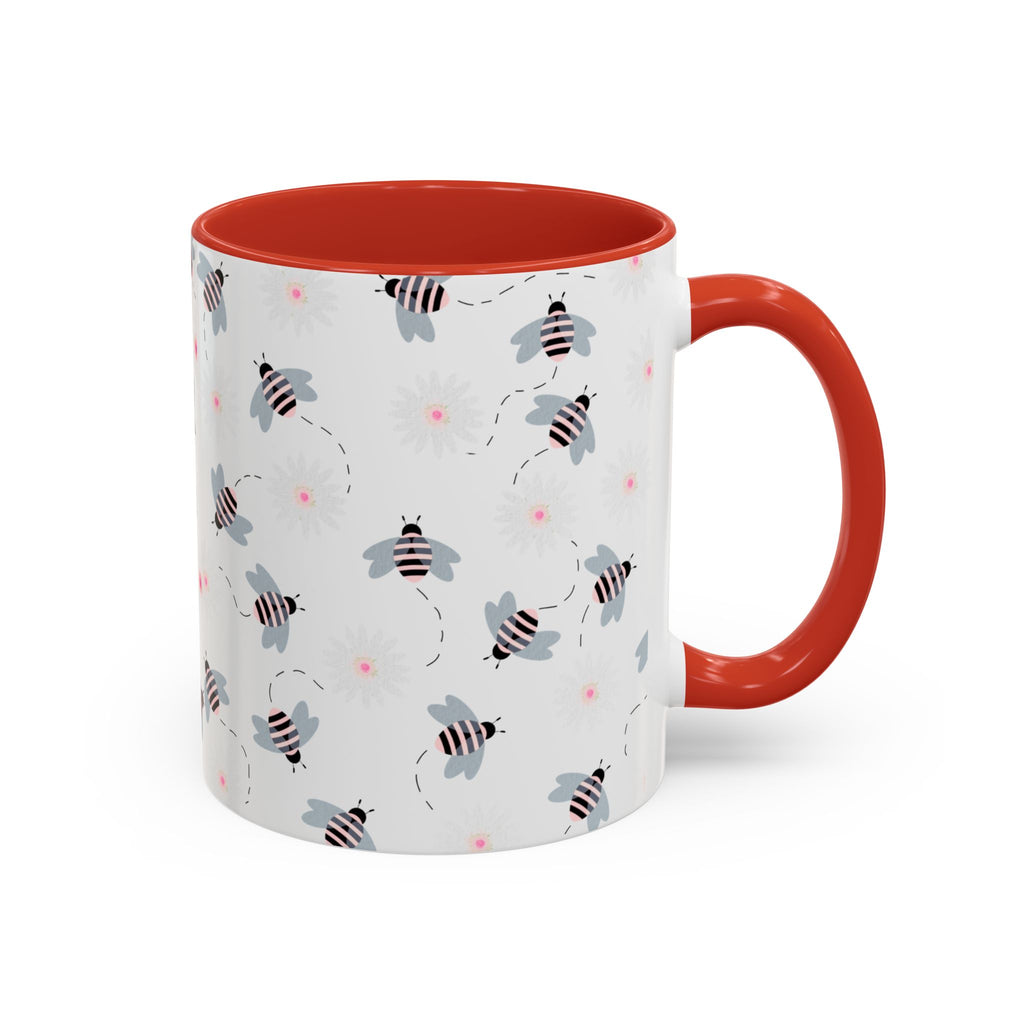 Bee Pattern Accent Coffee Mug — Cute Floral Honeybee Design, 11/15 oz