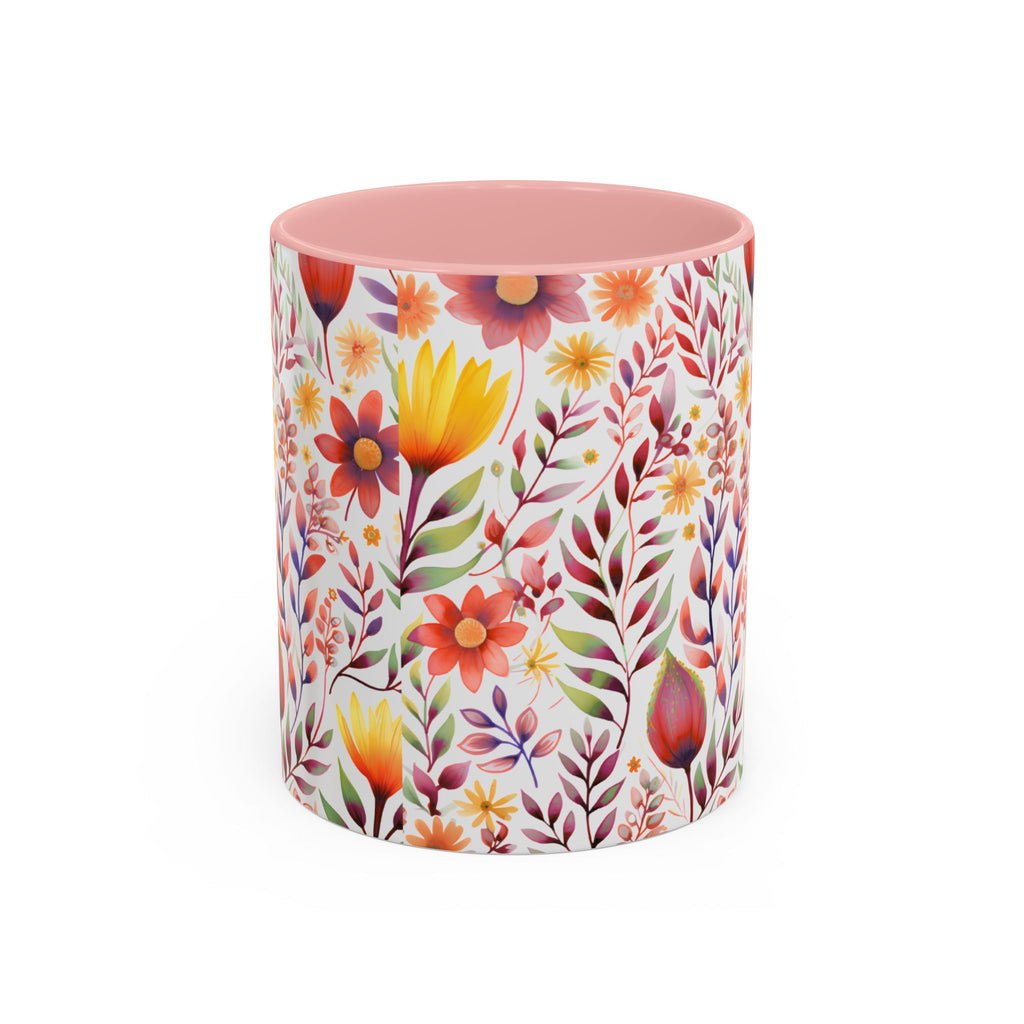 Floral Watercolor Accent Coffee Mug — Colorful Spring Blossom 11/15oz