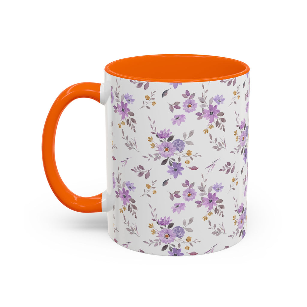 Floral Lavender Accent Coffee Mug — Purple Vintage Rose Pattern (11/15oz)
