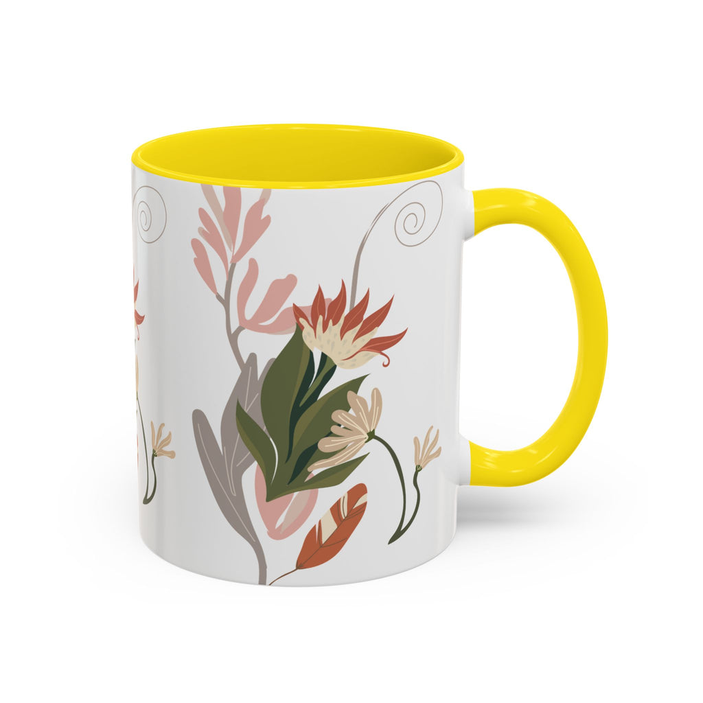 Floral Accent Coffee Mug – Botanical Pink & Green Pattern (11/15oz)