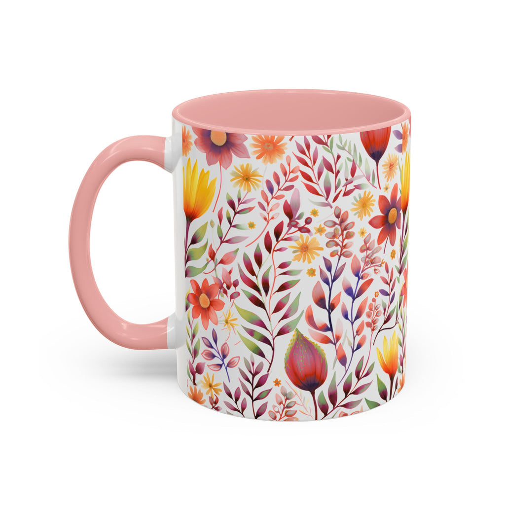 Floral Accent Coffee Mug – Colorful Watercolor Garden Design (11/15oz)