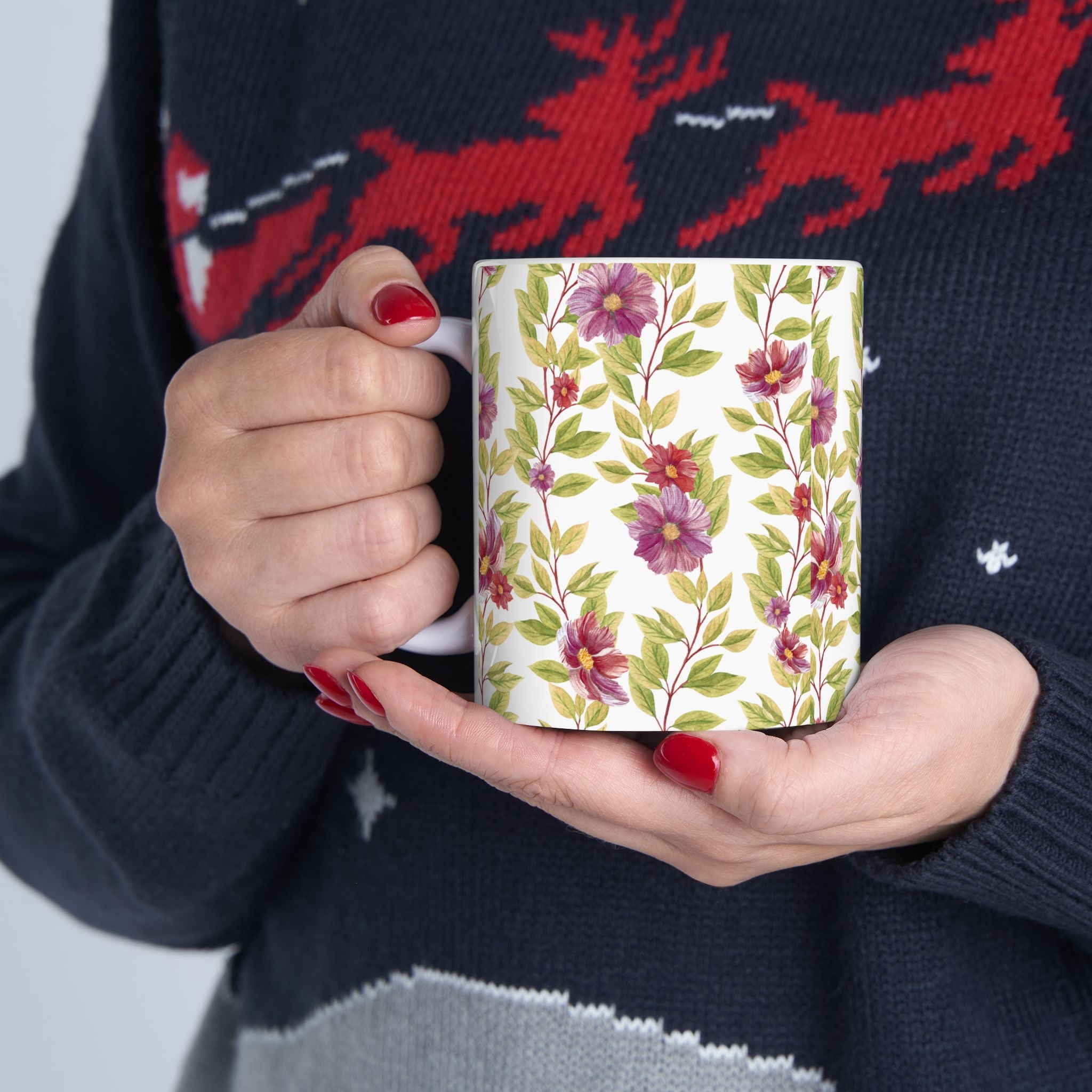 Floral Vine Ceramic Mug — Purple Garden Pattern (11oz & 15oz)