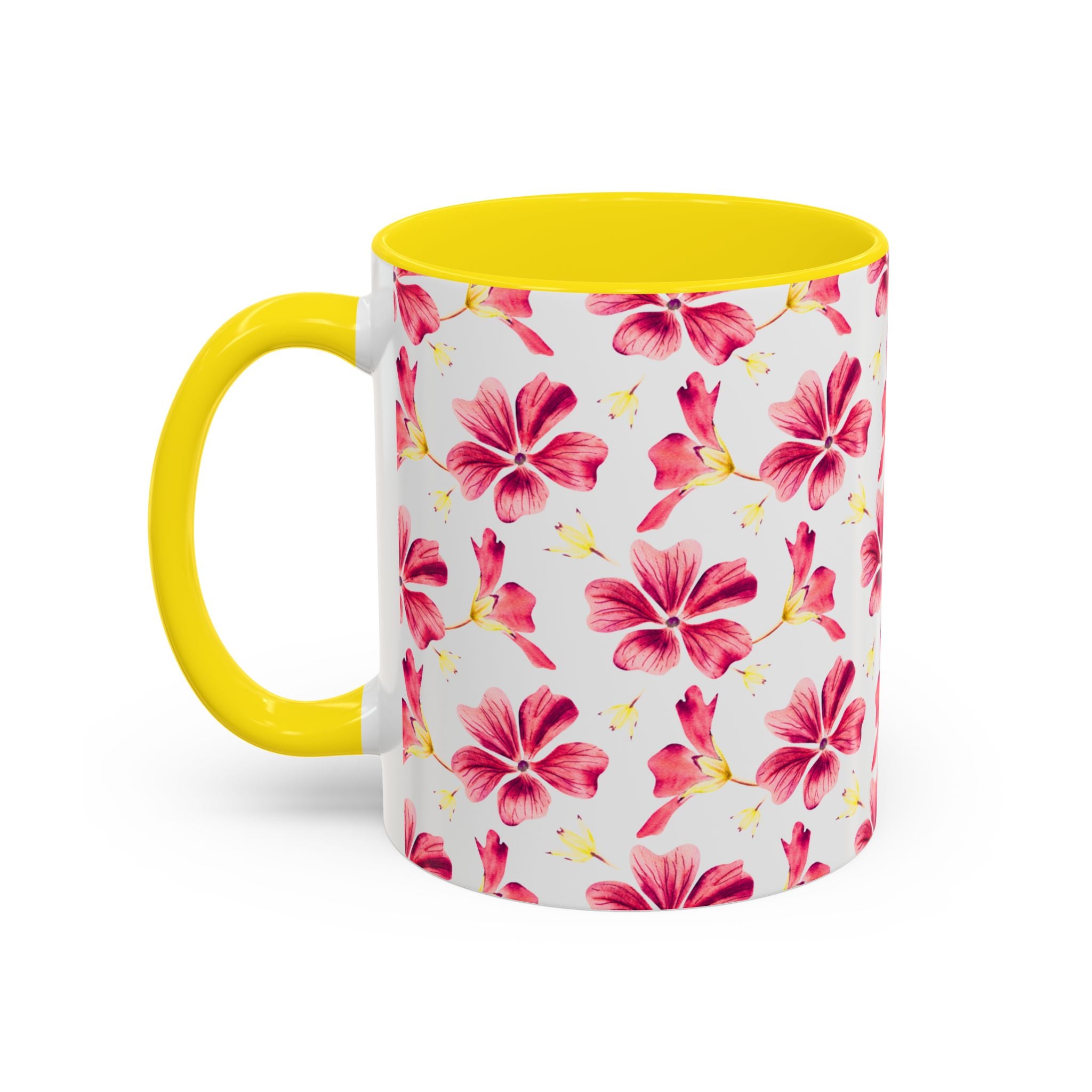 Pink Floral Accent Coffee Mug – Watercolor Hibiscus Pattern (11/15 oz)