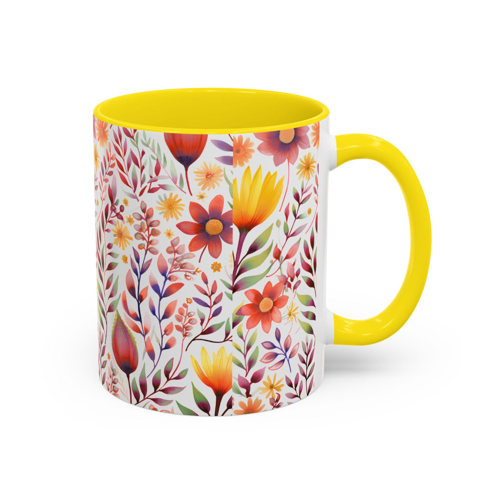 Floral Accent Coffee Mug – Colorful Watercolor Garden Design (11/15oz)