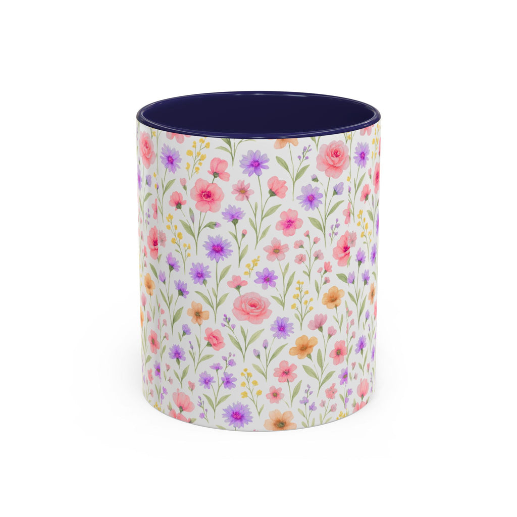 Floral Watercolor Accent Coffee Mug — Pastel Wildflower Pattern (11/15 oz)