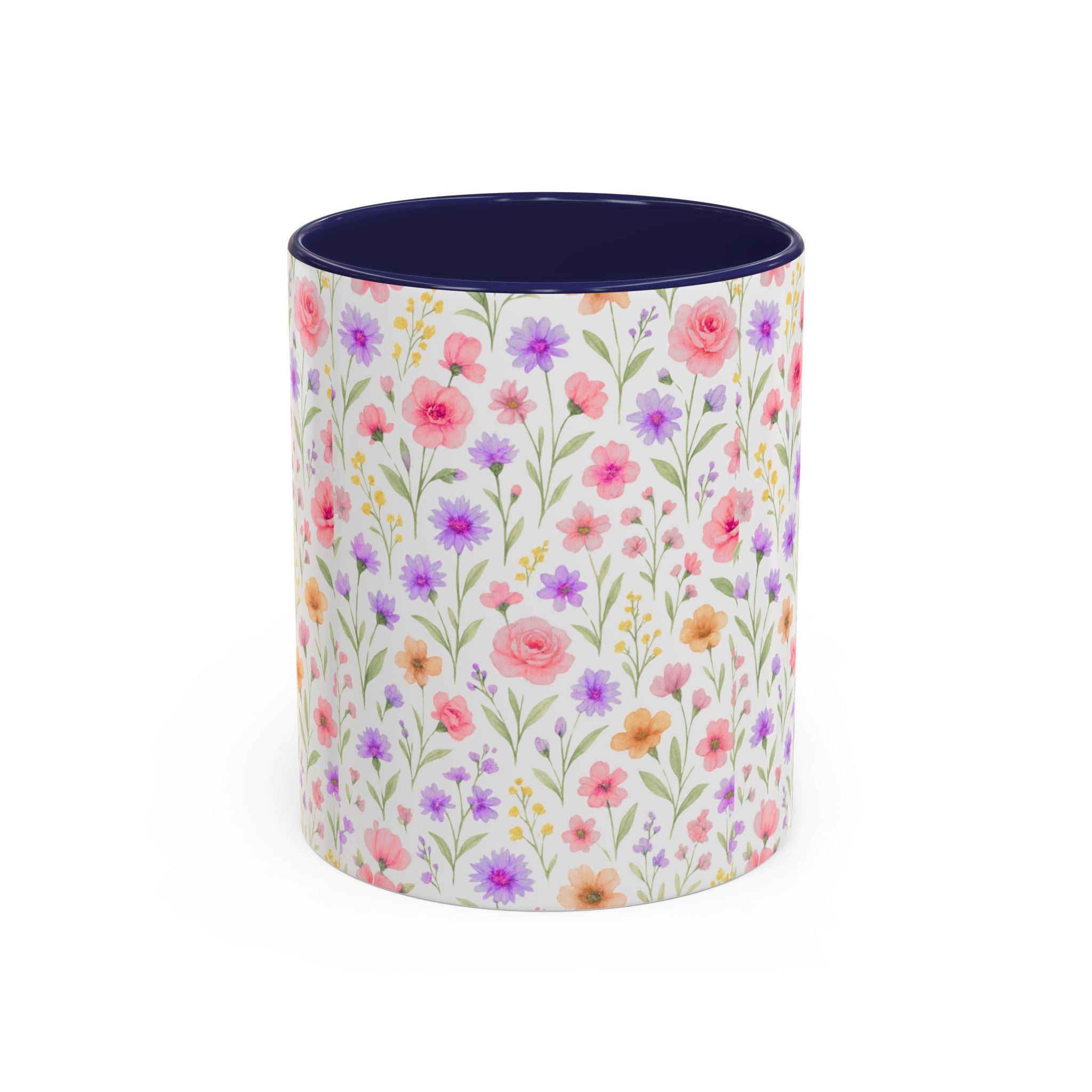 Floral Watercolor Accent Coffee Mug — Pastel Wildflower Pattern (11/15 oz)