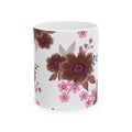 Floral Ceramic Mug — Pink & Brown Vintage Flower Coffee Cup (11oz, 15oz)