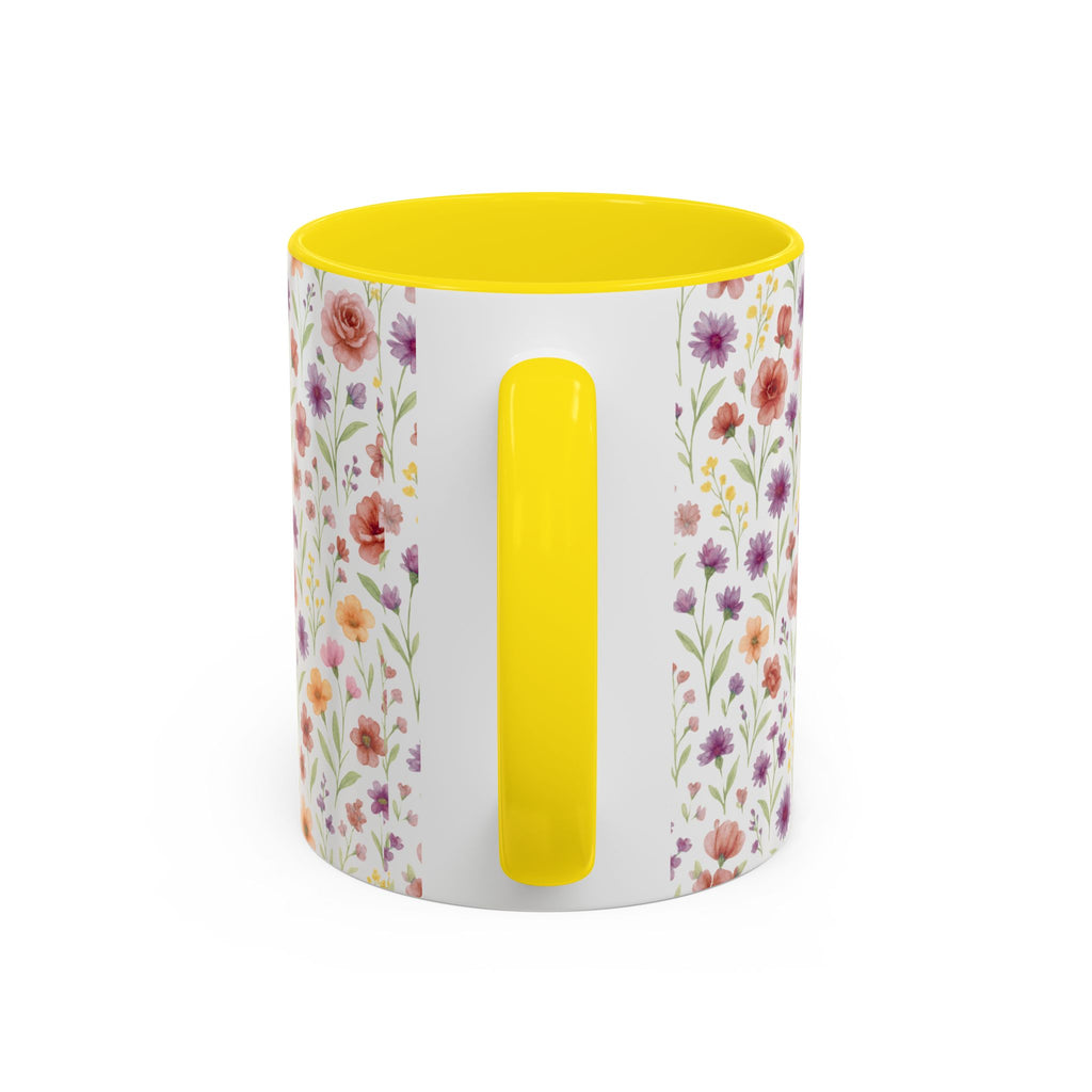 Floral Watercolor Accent Coffee Mug – Pink & Purple Wildflower Pattern (11/15oz)