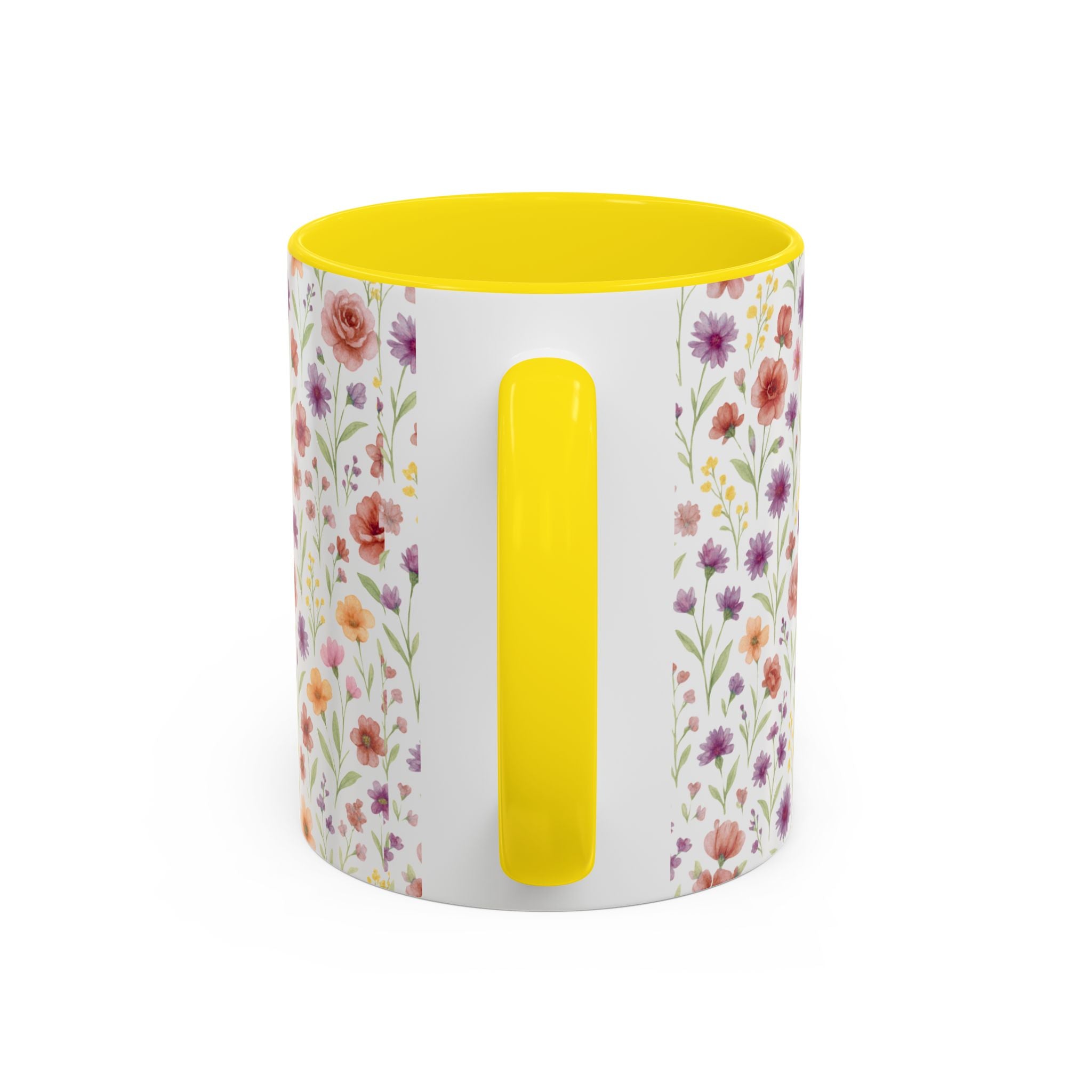 Floral Watercolor Accent Coffee Mug – Pink & Purple Wildflower Pattern (11/15oz)