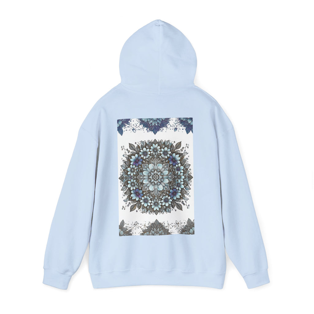 Floral Mandala Hoodie — Blue Botanical Symmetry Pullover