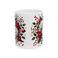 Holiday Floral Mug — Red & White Rose Christmas Coffee Cup (11oz, 15oz)