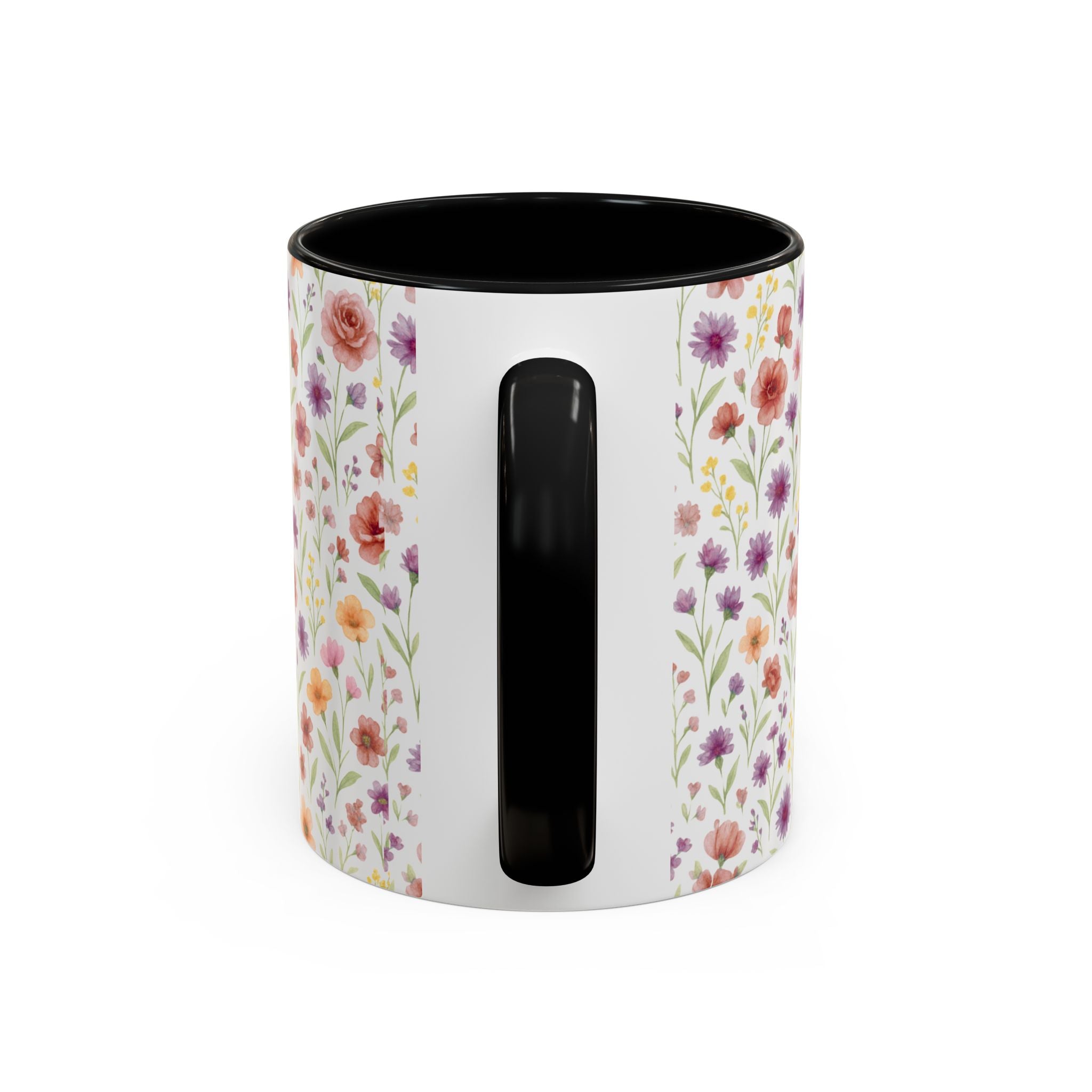 Floral Watercolor Accent Coffee Mug – Pink & Purple Wildflower Pattern (11/15oz)