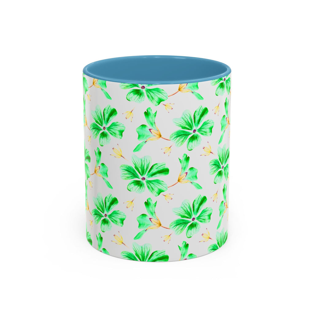 Green Watercolor Hibiscus Accent Coffee Mug – Tropical Floral Ceramic Mug