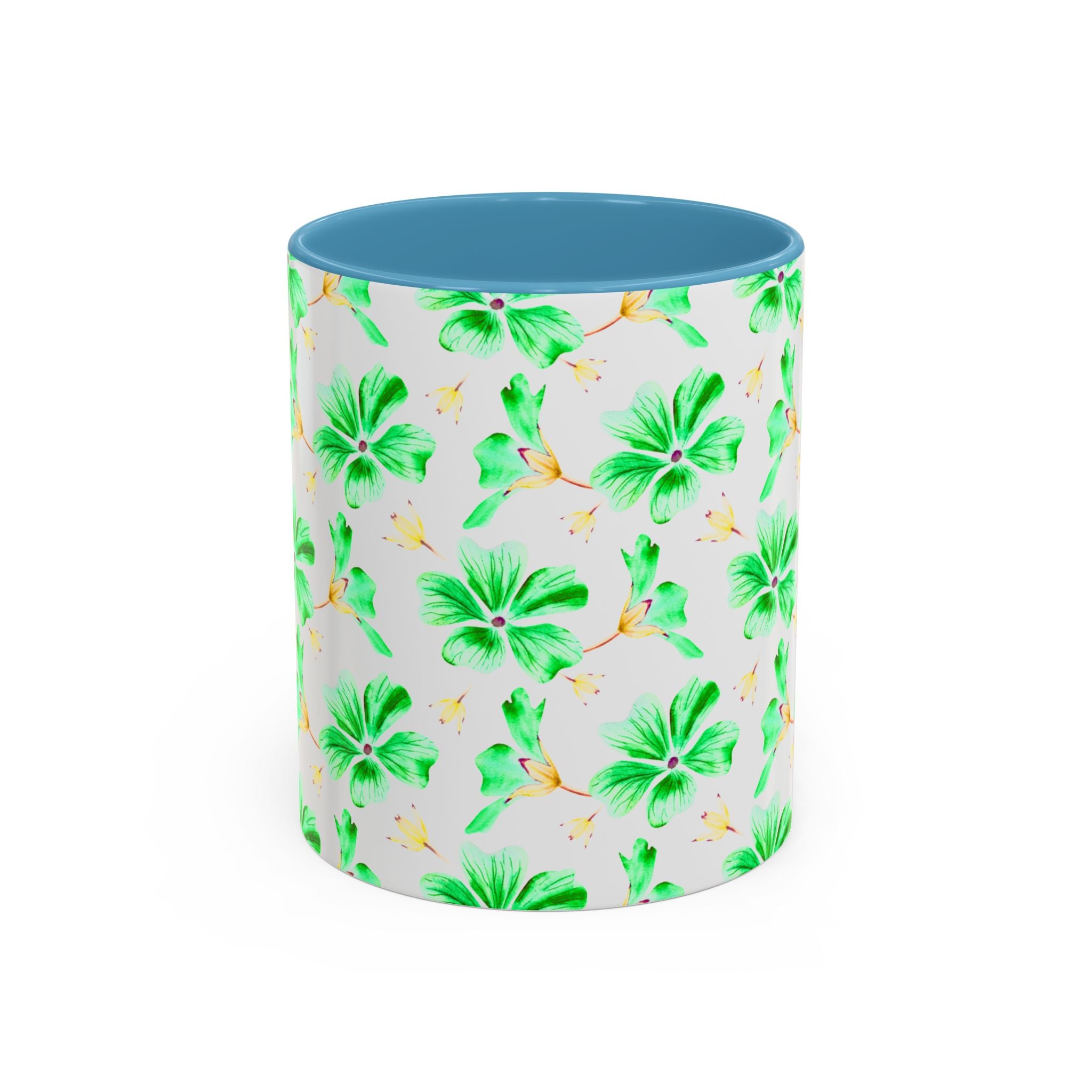 Green Watercolor Hibiscus Accent Coffee Mug – Tropical Floral Ceramic Mug