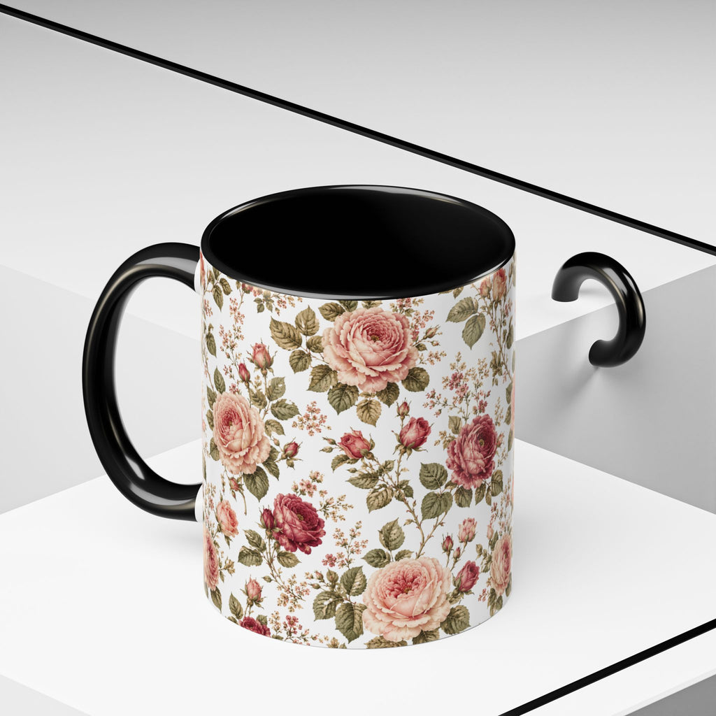 Vintage Rose Accent Coffee Mug — Floral Tea & Coffee Cup (11/15oz)