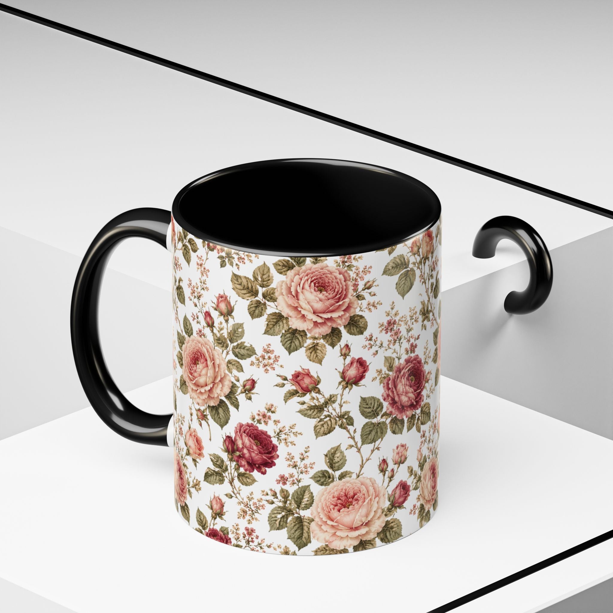 Vintage Rose Accent Coffee Mug — Floral Tea & Coffee Cup (11/15oz)
