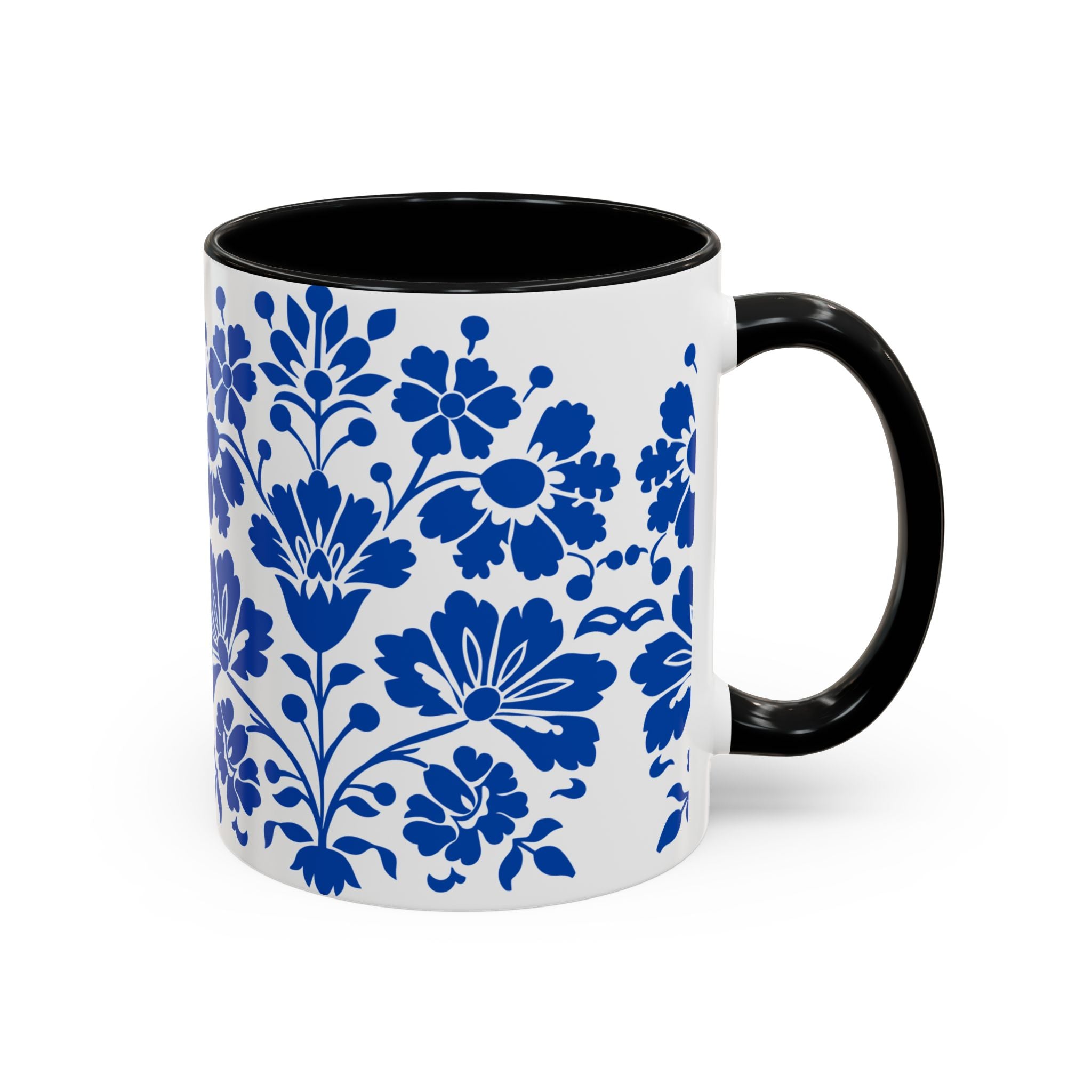 Blue Floral Accent Coffee Mug – Ceramic 11/15oz