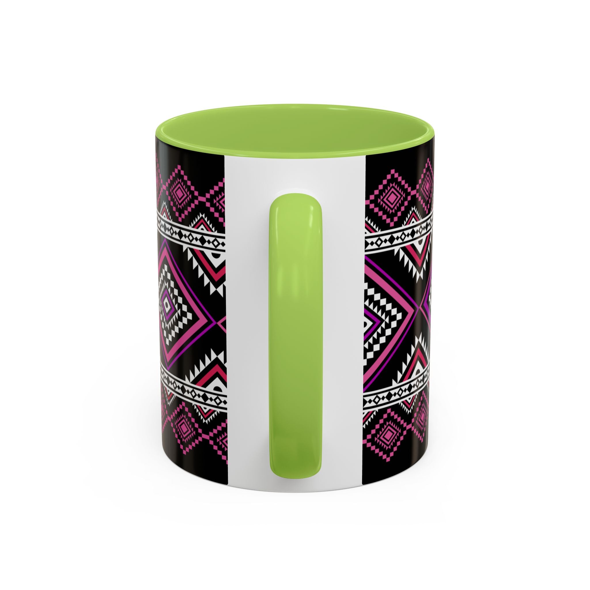 Geometric Aztec Accent Coffee Mug — Pink & Black Tribal Pattern (11/15oz)