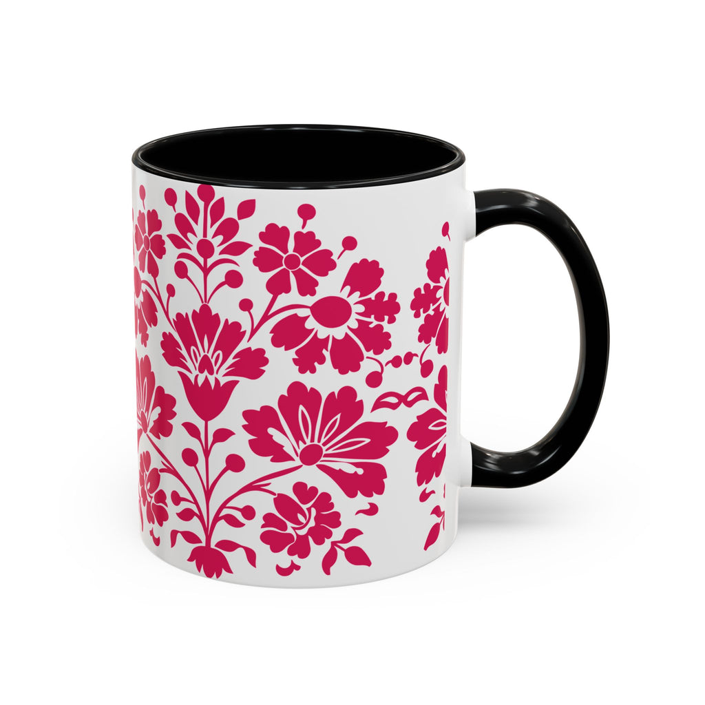 Pink Floral Accent Coffee Mug – 11/15oz Decorative Tea & Coffee Cup