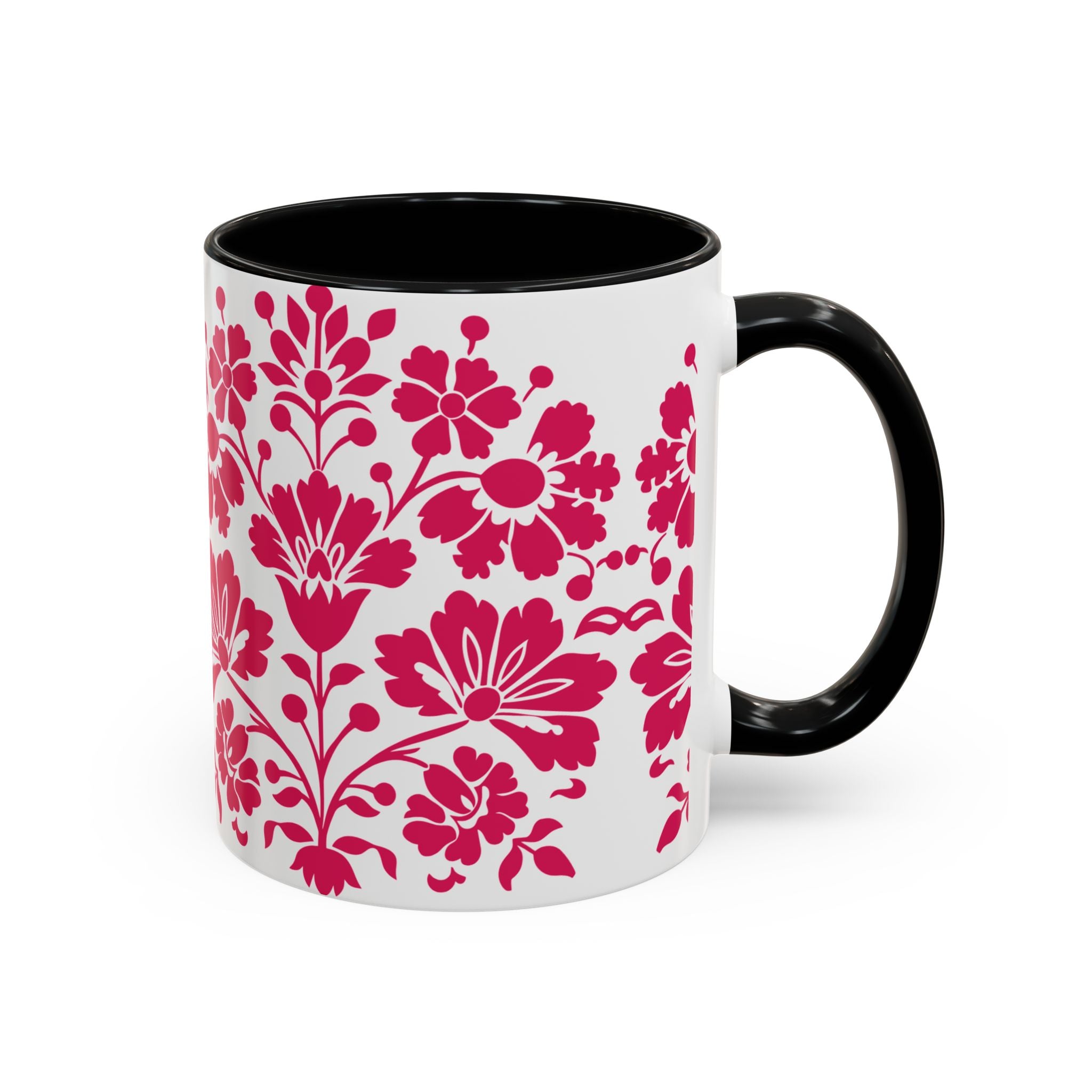 Pink Floral Accent Coffee Mug – 11/15oz Decorative Tea & Coffee Cup