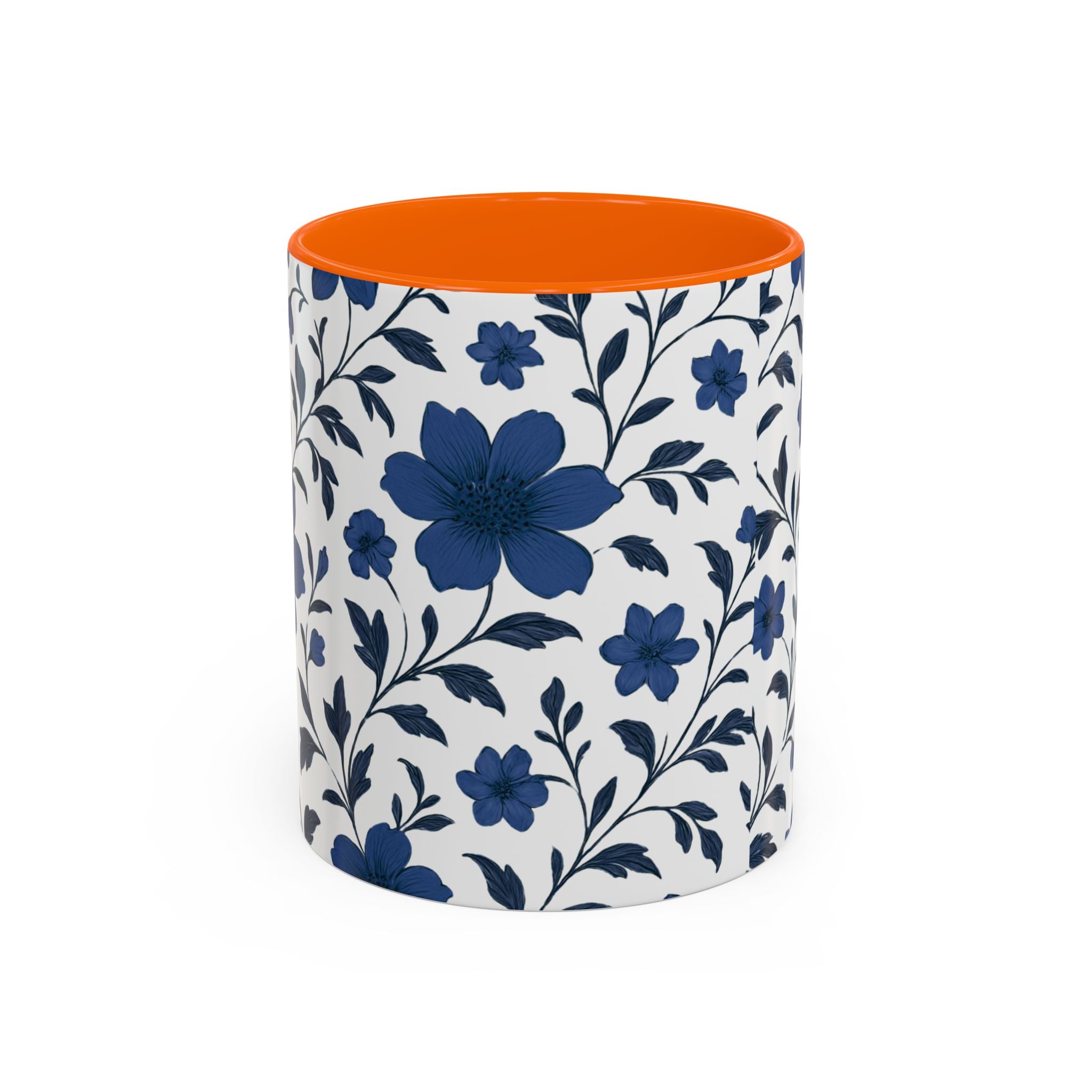 Blue Floral Accent Coffee Mug — Navy Blossom Pattern (11/15 oz)