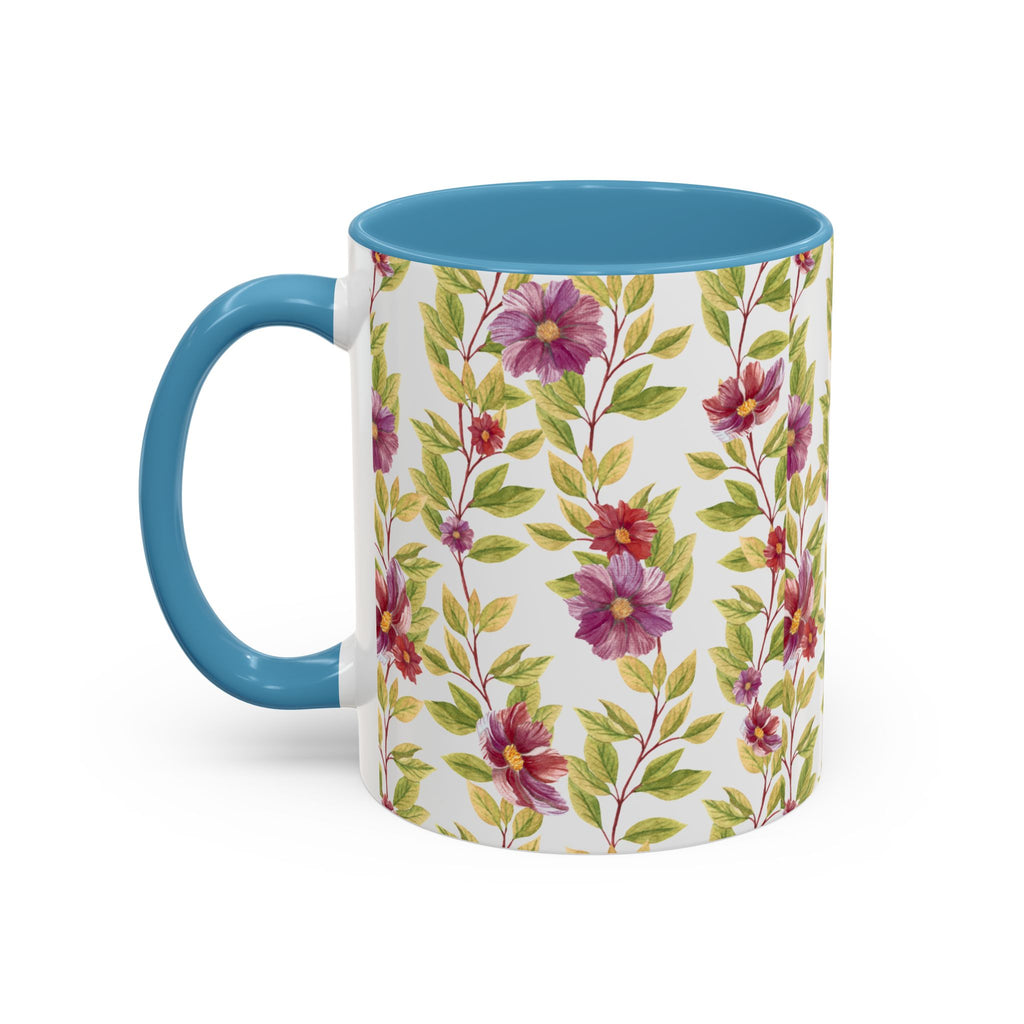 Floral Vine Accent Coffee Mug — Purple Watercolor Blossoms (11/15oz)
