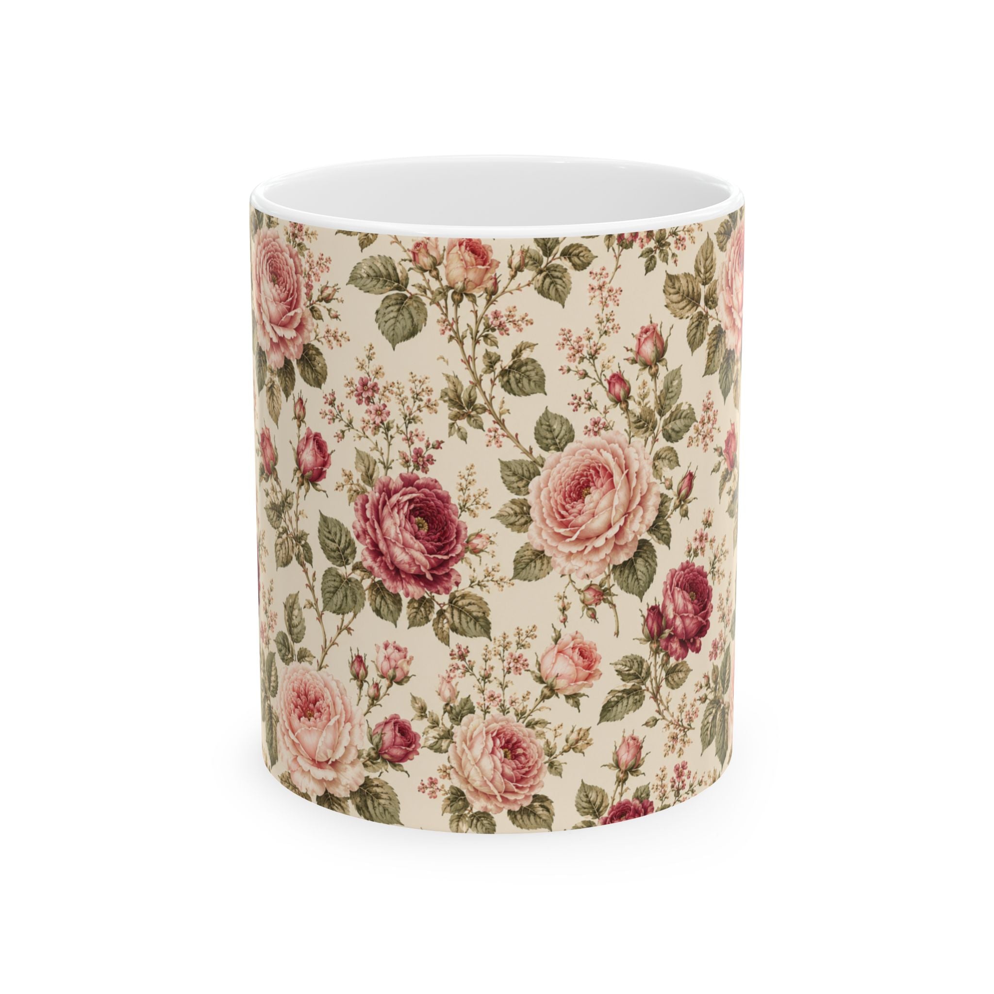 Vintage Rose Ceramic Mug – Floral Cottagecore Coffee Cup (11oz & 15oz)