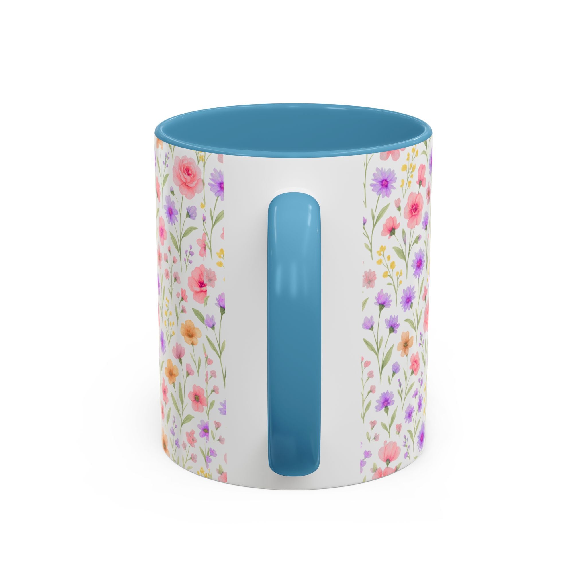 Floral Watercolor Accent Coffee Mug — Pastel Wildflower Pattern (11/15 oz)