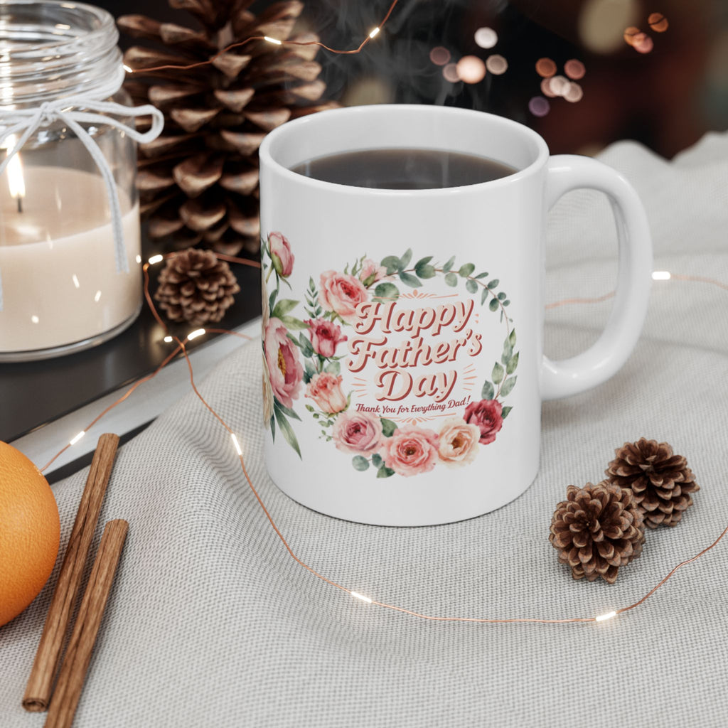 Floral Peony Ceramic Mug (11oz & 15oz) — Vintage Pink Rose Coffee Cup