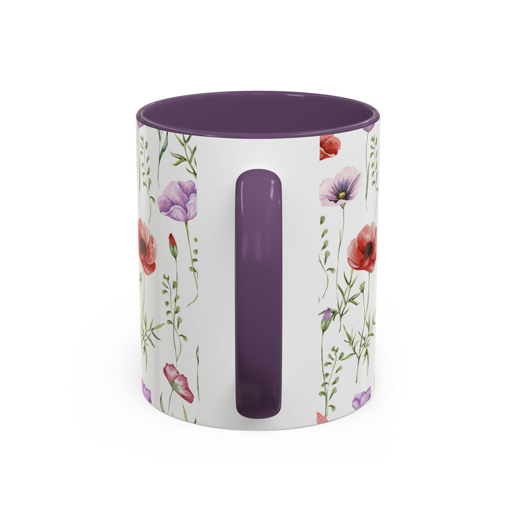 Floral Watercolor Accent Coffee Mug — Poppy & Wildflower Pattern (11/15oz)
