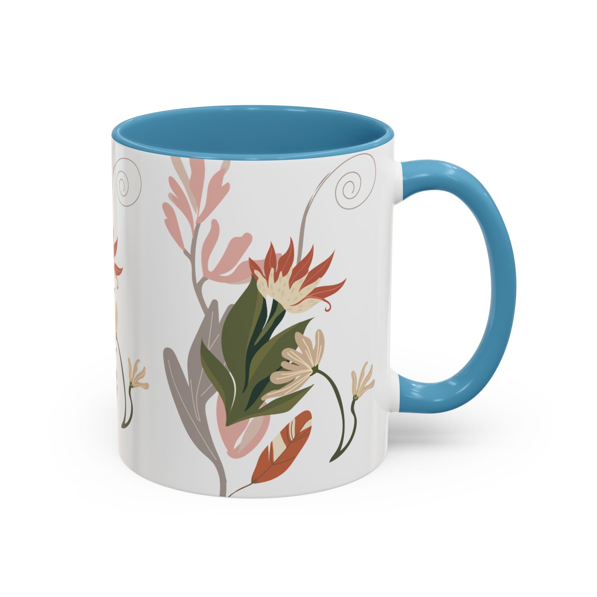 Floral Accent Coffee Mug – Botanical Pink & Green Pattern (11/15oz)