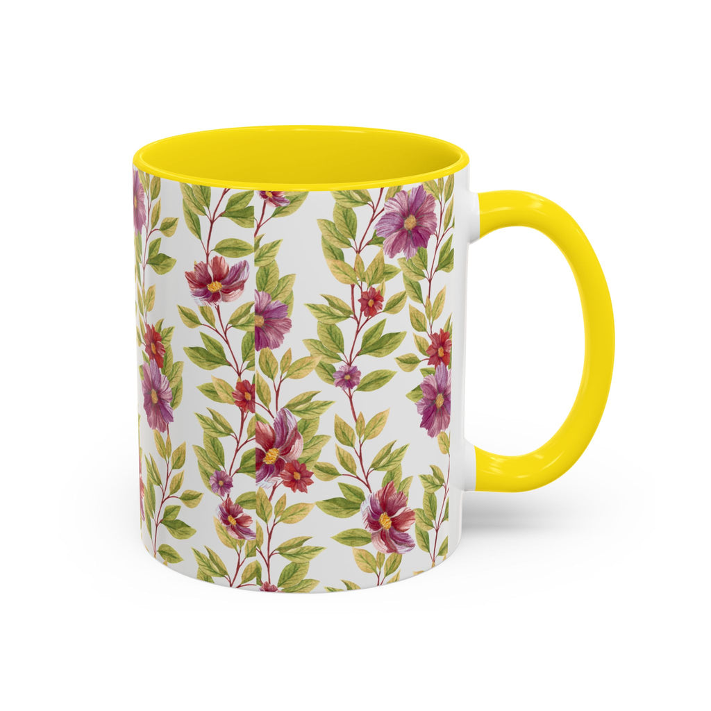 Floral Vine Accent Coffee Mug — Purple Watercolor Blossoms (11/15oz)