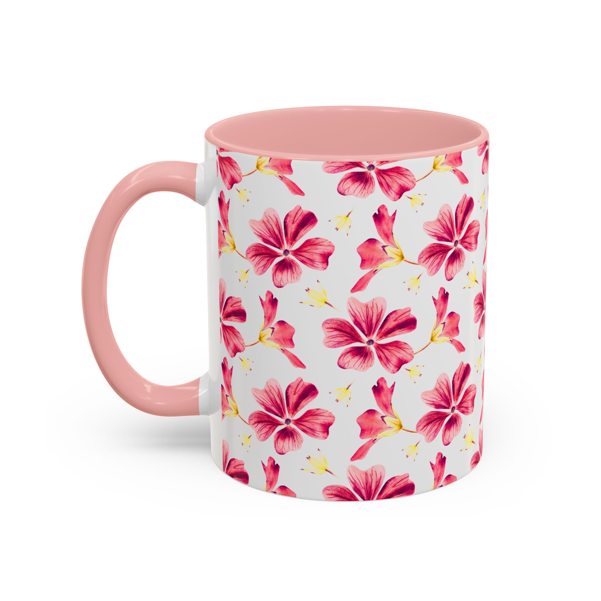 Pink Floral Accent Coffee Mug – Watercolor Hibiscus Pattern (11/15 oz)