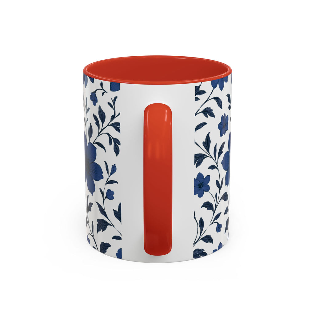 Blue Floral Accent Coffee Mug — Navy Blossom Pattern (11/15 oz)