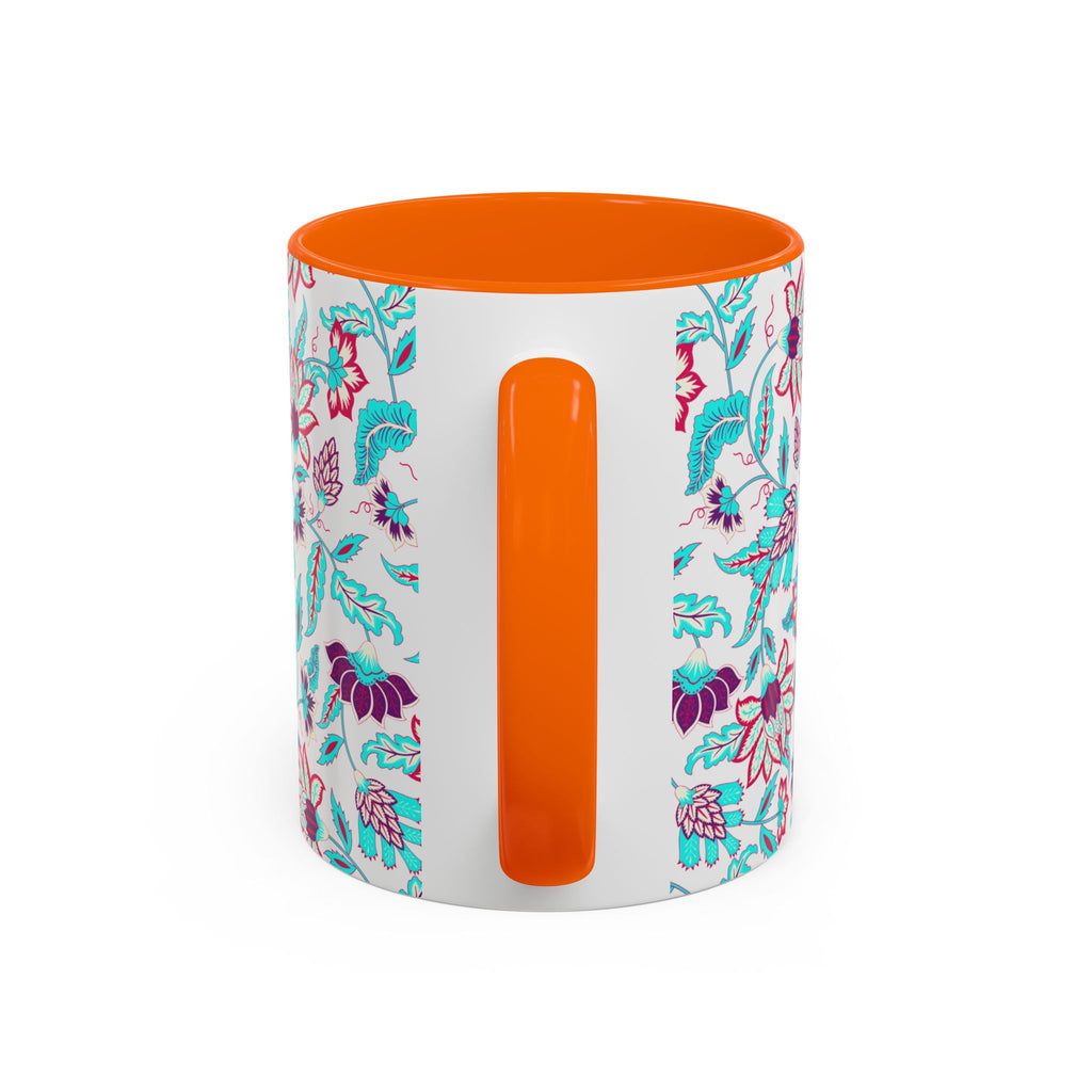 Floral Accent Coffee Mug – Teal & Magenta Patterned Ceramic Mug (11/15oz)