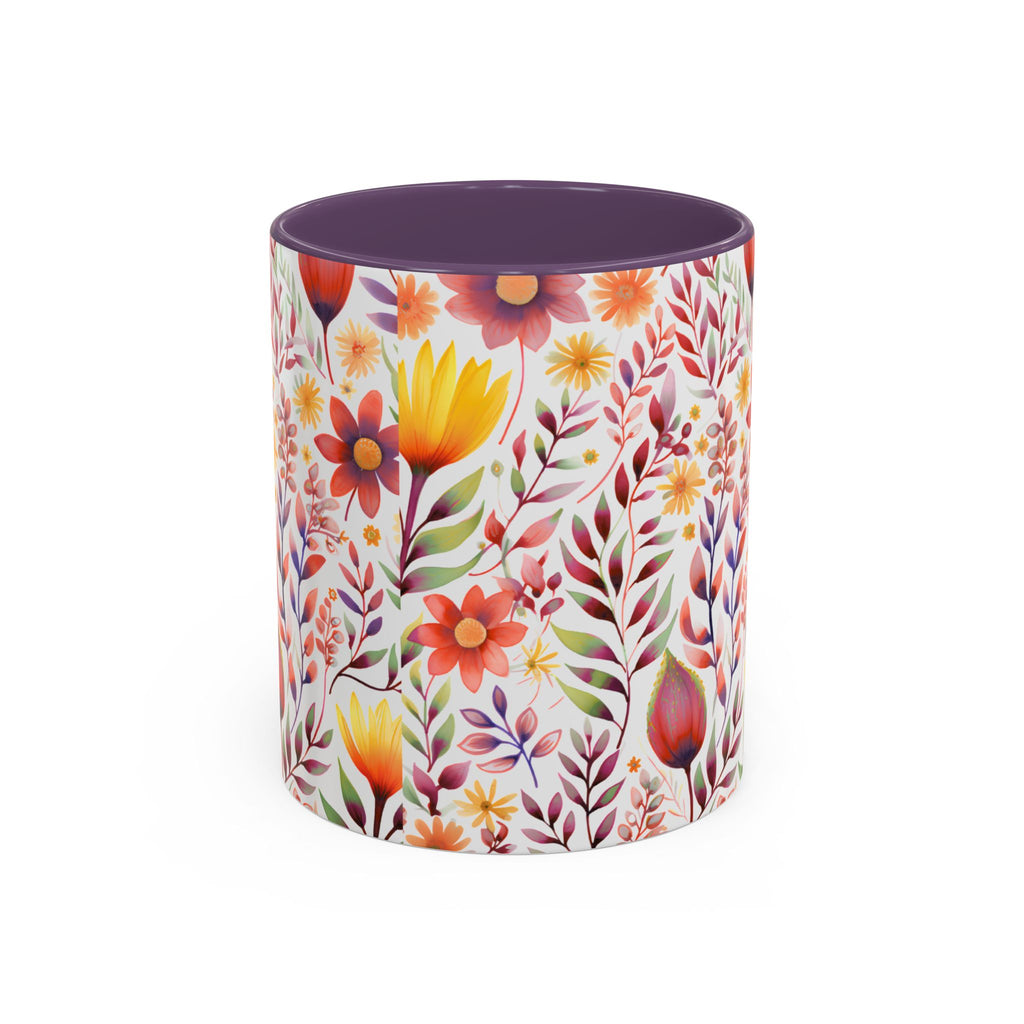 Floral Watercolor Accent Coffee Mug — Colorful Spring Blossom 11/15oz