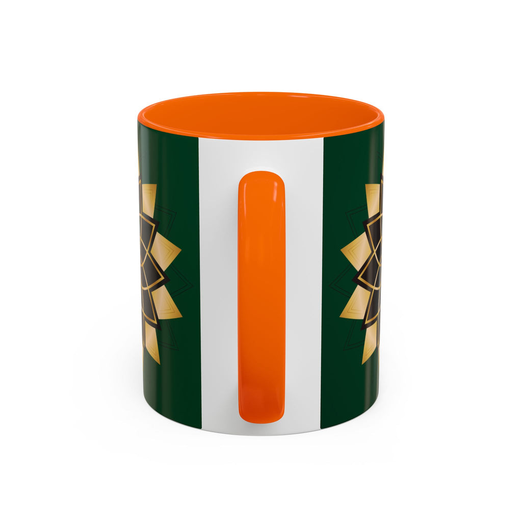 Gold Mandala Accent Coffee Mug — Elegant Green & Black Ceramic 11/15oz