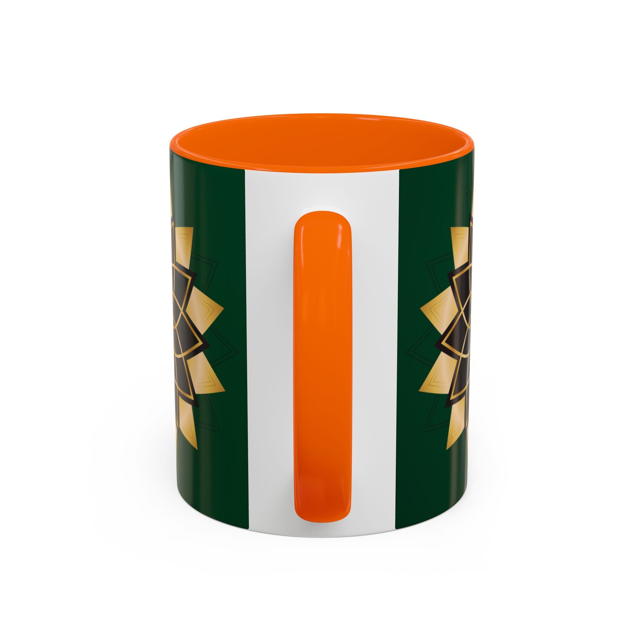 Gold Mandala Accent Coffee Mug — Elegant Green & Black Ceramic 11/15oz