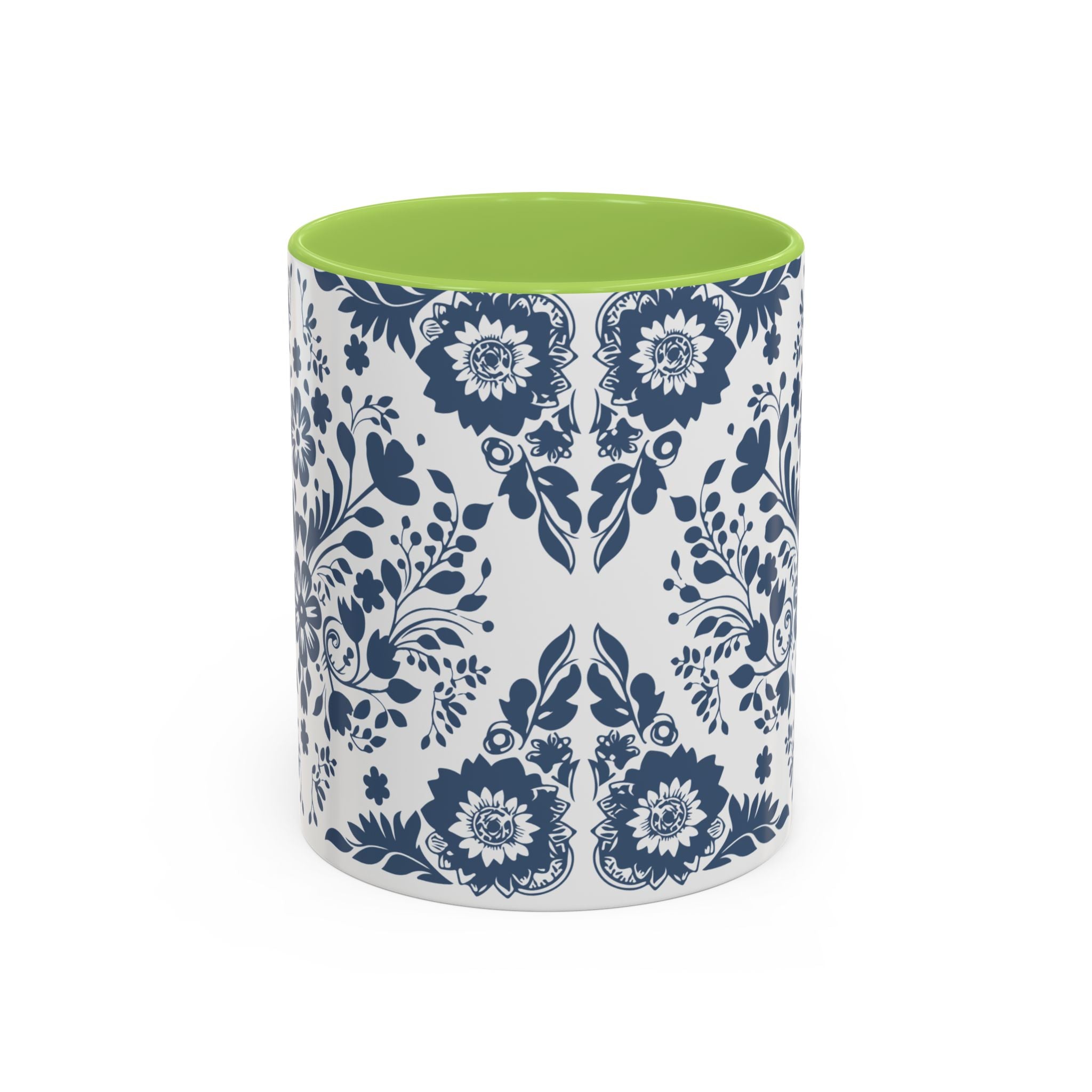Blue Floral Accent Coffee Mug - Navy Vintage Delft Pattern (11/15oz)