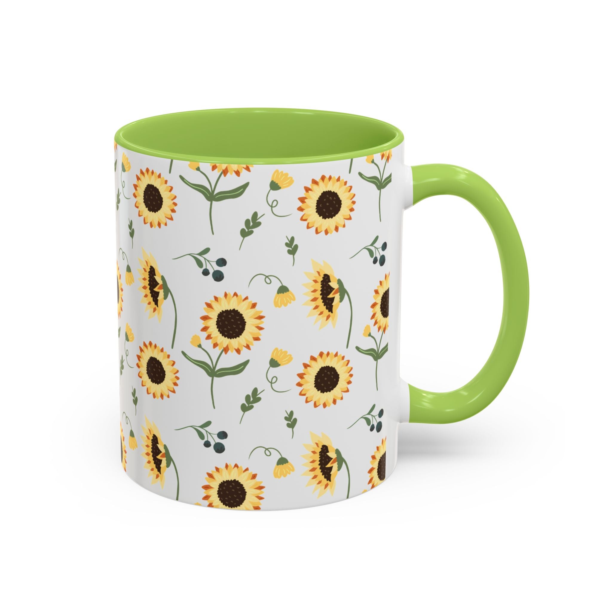 Sunflower Pattern Accent Coffee Mug — 11/15oz Ceramic Mug