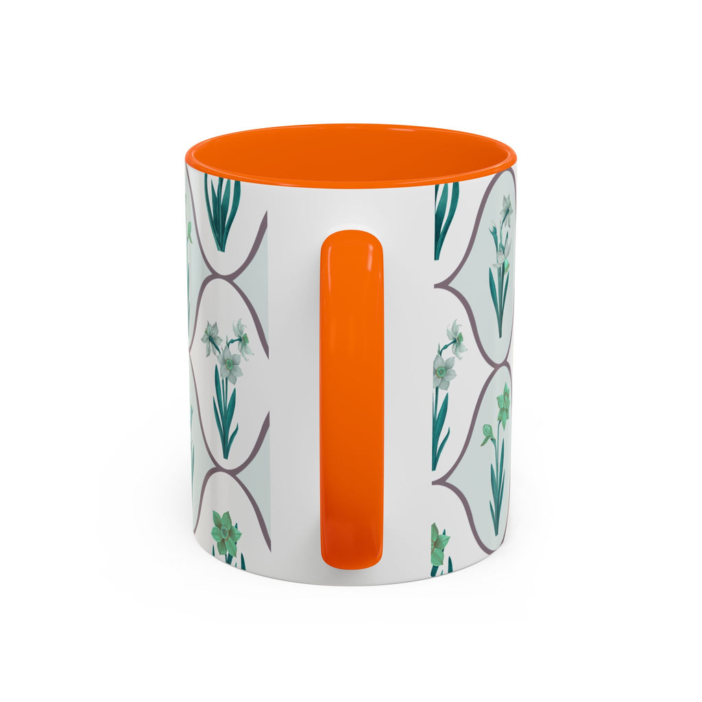 Floral Tile Accent Coffee Mug — Green Botanical Pattern (11/15 oz)