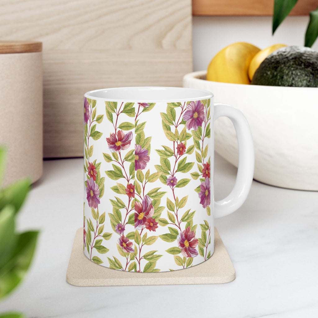 Floral Vine Ceramic Mug — Purple Garden Pattern (11oz & 15oz)