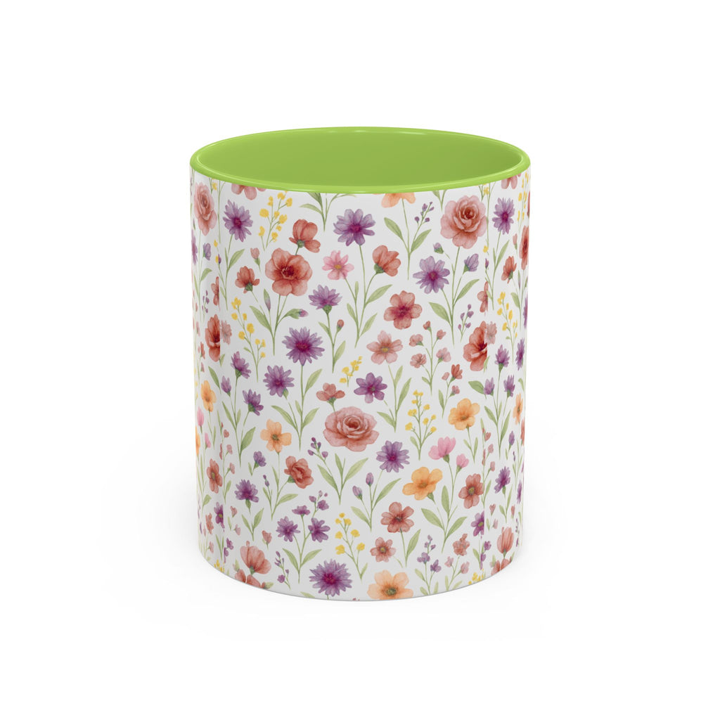Floral Watercolor Accent Coffee Mug – Pink & Purple Wildflower Pattern (11/15oz)